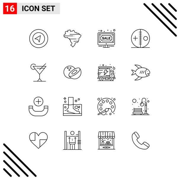 Stock Vector Icon Pack de 16 líneas Signos y Símbolos para zumo, vudú, internet, pinchazo, muñeca Elementos editables de diseño vectorial
 - Vector, imagen
