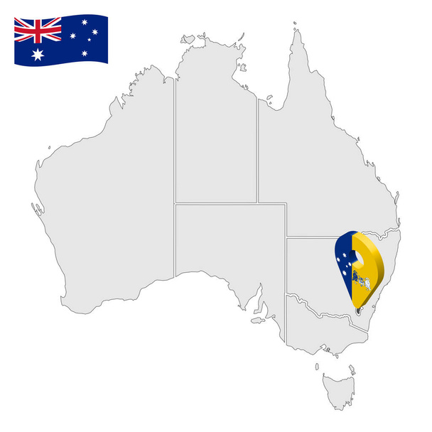 Umístění australského hlavního města na mapě Austrálie. 3D Australian Capital Territory flag map marker location pin. Mapa kvality se státy Austrálie pro vaše webové stránky design, aplikace, UI. EPS10. - Vektor, obrázek