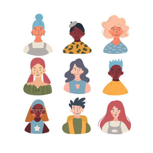 Workers of different occupation, race, sex and ages profile avatars collection. Icons of male and female faces icon vector illustration set. Online communication, Social networks concept - Vector, Image
