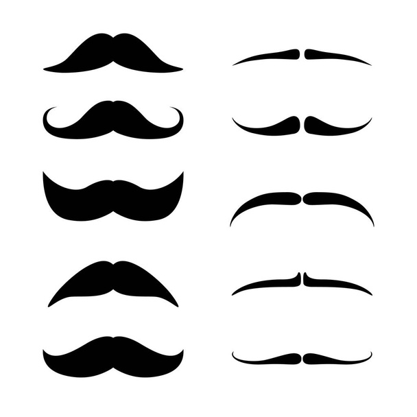 Mustaches set. Black silhouette of adult man moustaches. Vector illustration isolated on white - Vektör, Görsel