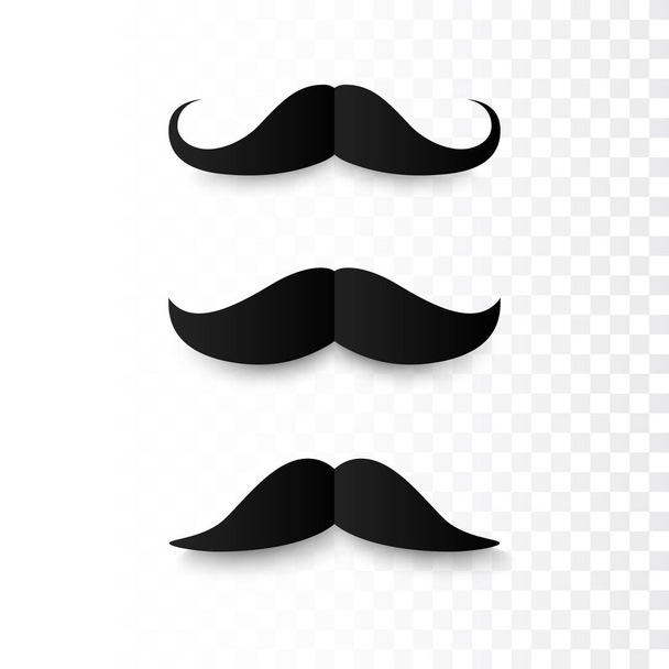 Set of Paper Mustaches. Black silhouette of moustaches. Fathers day decorative element. isolated vector illustration  - Vetor, Imagem