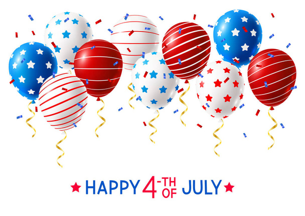 Onafhankelijkheidsdag wenskaart met kleurballonnen en confetti - Vector, afbeelding