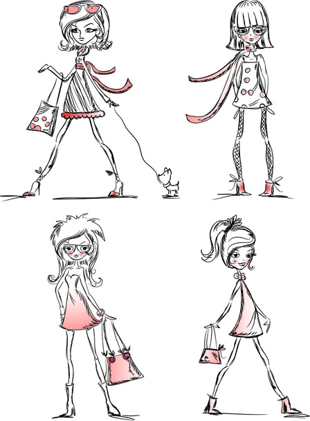 Мультфильм модные девушки
 - Вектор,изображение