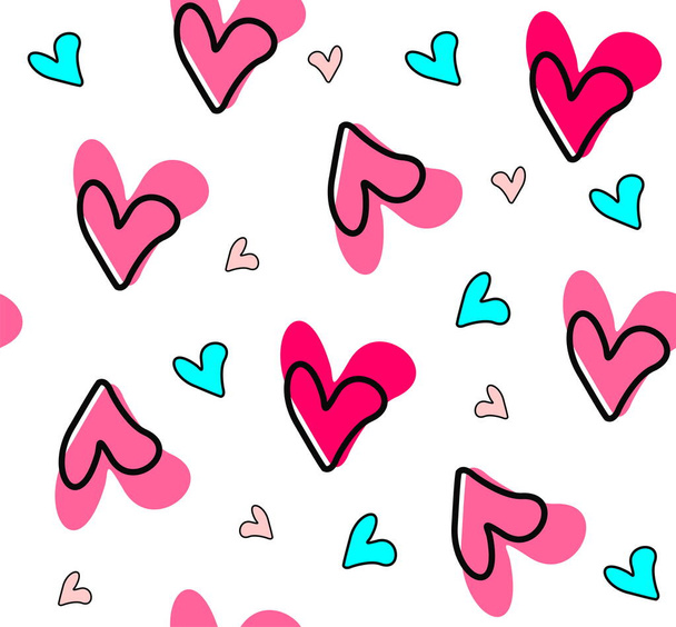 seamless background with decorative drawing pink hearts - Wektor, obraz