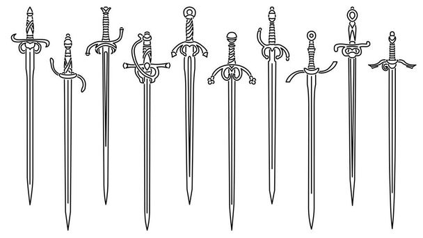 Set of simple vector images of rapiers and epees drawn in art line style. - Vector, Image