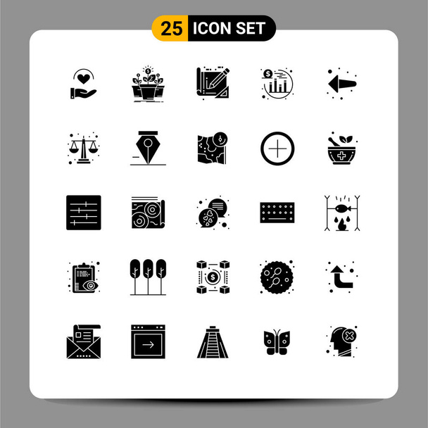 25 Universal Solid Glyph Signs Symbols of back, seo, tree, return, construction Editable Vector Design Elements - ベクター画像