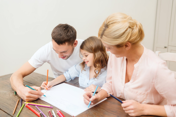Happy family drawing at home - 写真・画像