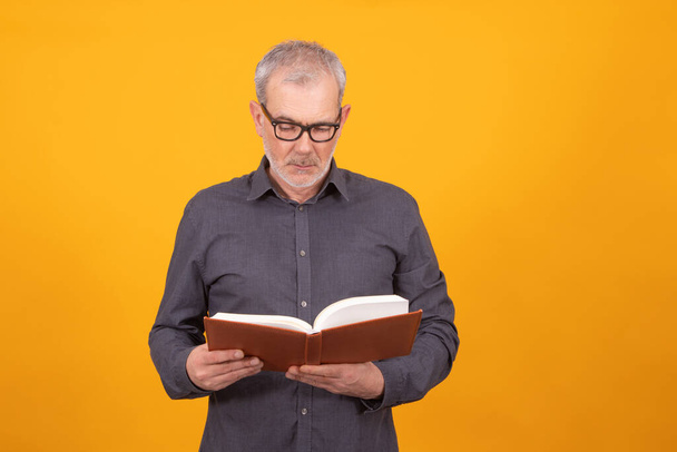 adult or senior man reading book isolated on background - Photo, Image