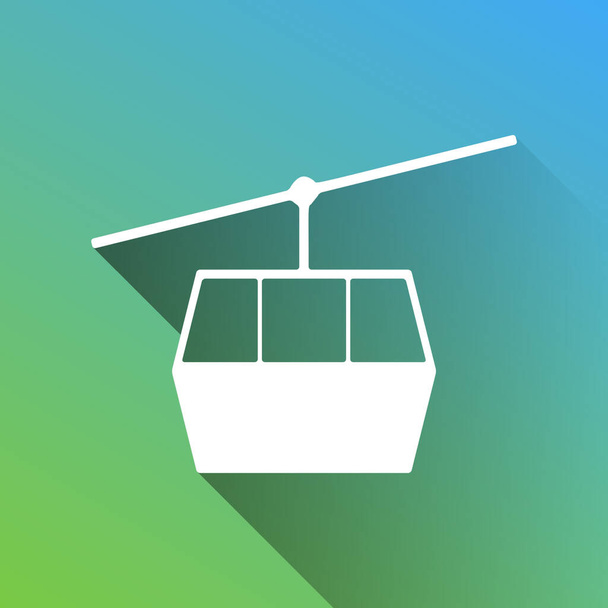 Funicular, Cable car sign. White Icon with gray dropped limitless shadow on green to blue background. - Vector, Image