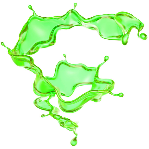A splash of a transparent green liquid on a white background. 3d rendering, 3d illustration. - Foto, Bild