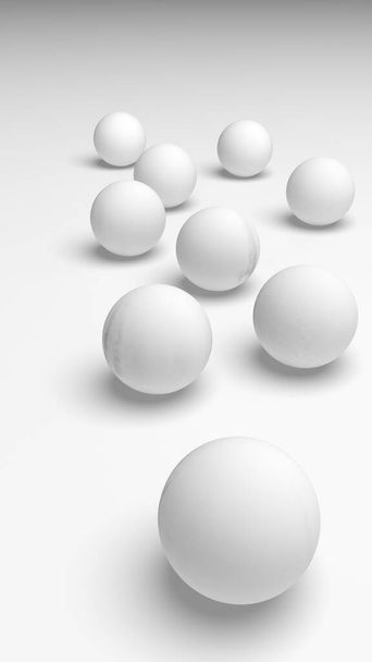White abstract background. Set of white balls isolated on white backdrop. 3D illustration - Фото, зображення