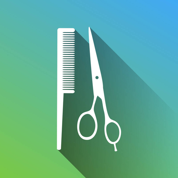 Barber shop sign. White Icon with gray dropped limitless shadow on green to blue background. - Vector, Image