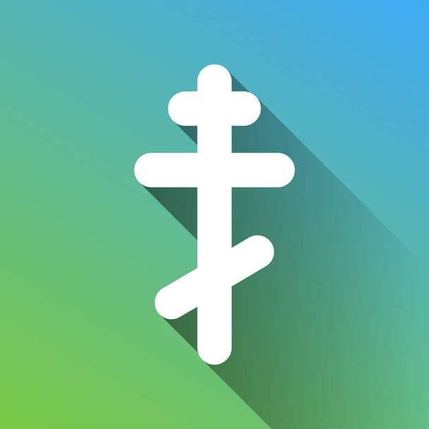 Cross sign. White Icon with gray dropped limitless shadow on green to blue background. - Vector, Image