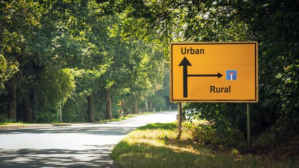 Calle Firma el Camino a la Dirección Urbana versus Rural
 - Foto, imagen
