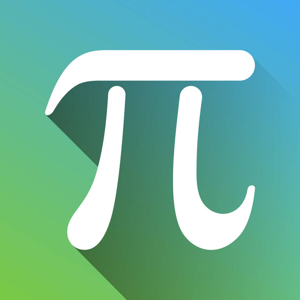 Pi greek letter sign. White Icon with gray dropped limitless shadow on green to blue background. - Vector, Image
