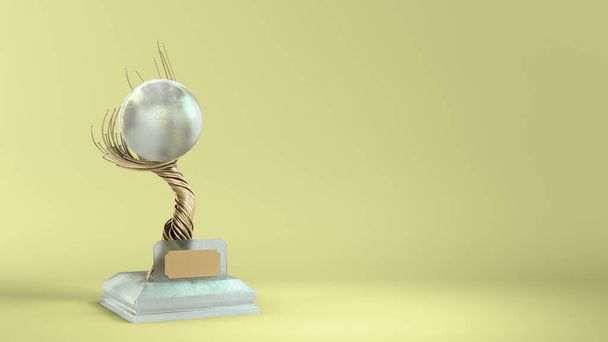 nowoczesna koncepcja nagroda złoty pleciony kielich drzewa z dużą perłą 3d renderowania na gradiencie kolorów - Zdjęcie, obraz