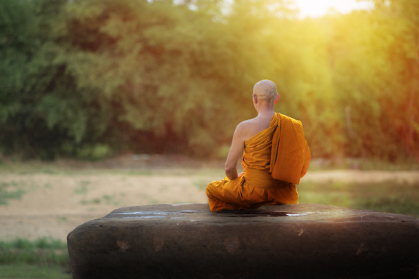 Будда-монах практикует медитацию в лесу
 - Фото, изображение