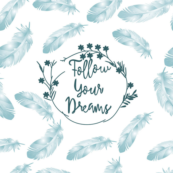 Vintage Light blue feather seamless pattern - Vector, Image