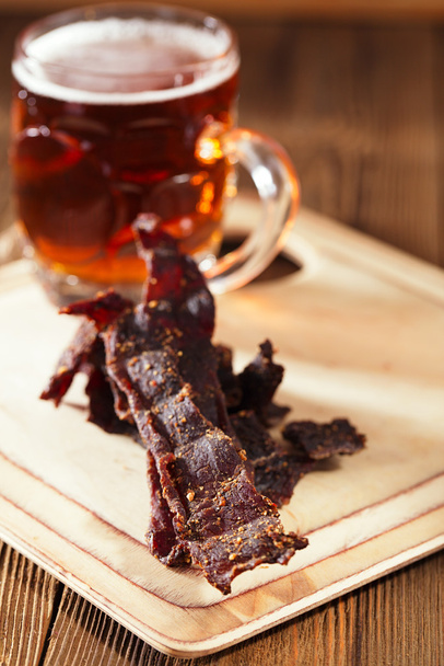 jerky beef with beer - homemade dried cured spiced meat - Photo, Image