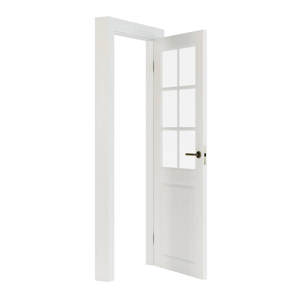 Drewniane drzwi izolowane na białym tle. Renderowanie 3D. - Zdjęcie, obraz