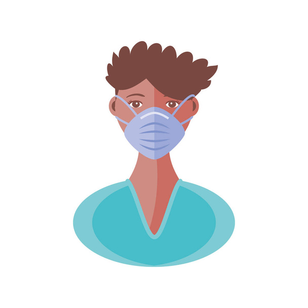Młody człowiek z maską twarzy, profilaktyka koronawirusów - Wektor, obraz