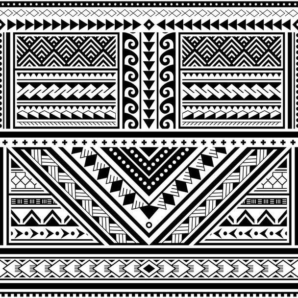 Πολυνησιακό τατουάζ αδιάλειπτη διανυσματικό μοτίβο, Χαβάης φυλών σχεδιασμό εμπνευσμένο από την τέχνη παραδοσιακή γεωμετρική τέχνη από τα νησιά του Ειρηνικού Ωκεανού. Μαορί παραδοσιακή τέχνη τατουάζ επαναλαμβανόμενο σχεδιασμό με τρίγωνα, ζιγκ-ζαγκ, αφηρημένα σχήματα σε μαύρο σε λευκό - Διάνυσμα, εικόνα