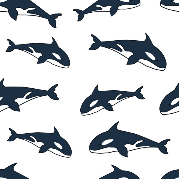 Diseño de patrón de ballena asesino sin costuras. Patrón de animales marinos con ballena asesina
 - Vector, Imagen