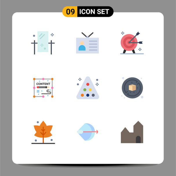 Set di 9 icone dell'interfaccia utente moderna Segni per duplicati, contenuti, televisione retrò, obiettivo, obiettivo Elementi di design vettoriale modificabili
 - Vettoriali, immagini