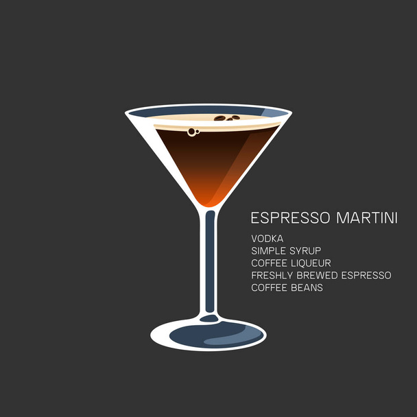 Espresso Martini alcohol coffee beans cocktail vector illustration - Vector, Image