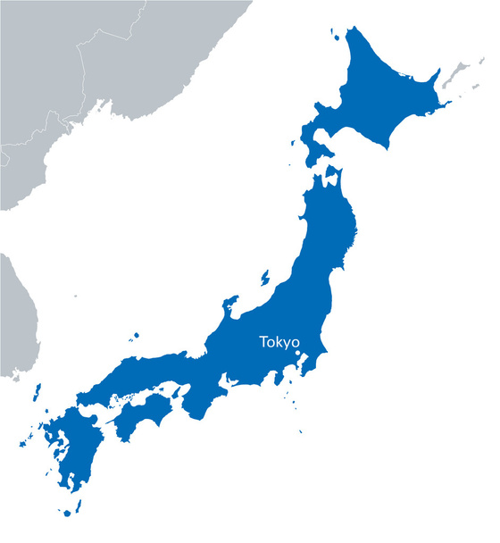 Mapa azul de Japón con la indicación de Tokio
 - Vector, Imagen