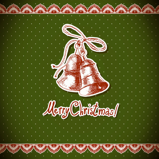 Christmas Holly and bell. Vintage background - Vector, Image