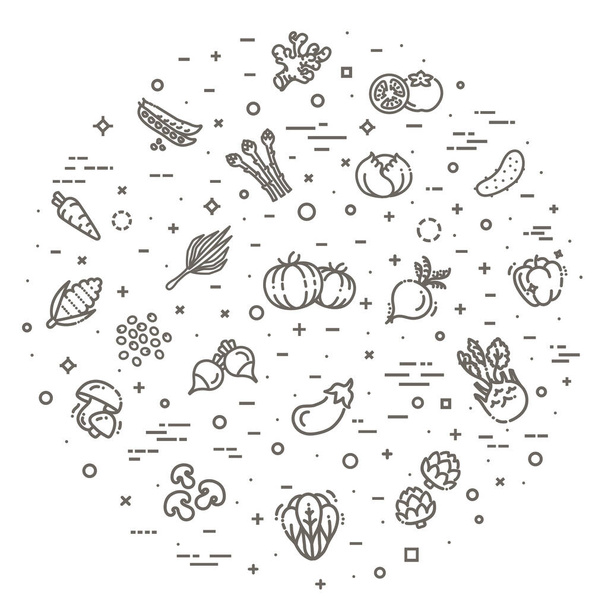 Basic vegetables thin line icon set - Vector, afbeelding