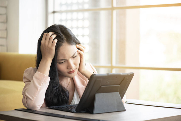 women stressful on working in office  ,Office syndrome concept  - Fotoğraf, Görsel