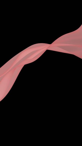 Abstract wave. Scarf. Bright ribbon on black background. Abstract smoke. Raster air background. Vertical image orientation. 3D illustration - 写真・画像