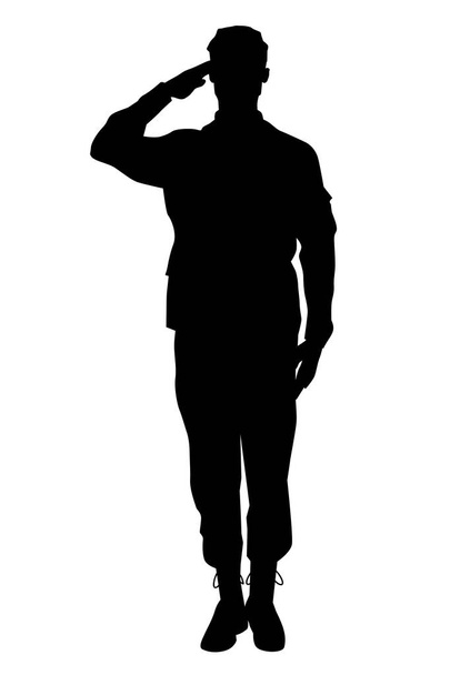 Soldato maschio corpo pieno silhouette saluto cerimoniale esercito di saluto isolato su sfondo bianco vettore
 - Vettoriali, immagini
