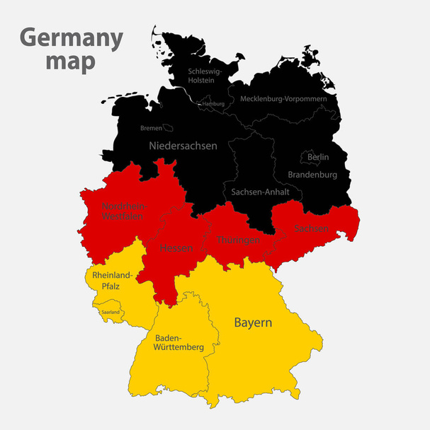 Χάρτης της Γερμανίας στα χρώματα της σημαίας με διοικητικές διαιρέσεις διάνυσμα - Διάνυσμα, εικόνα