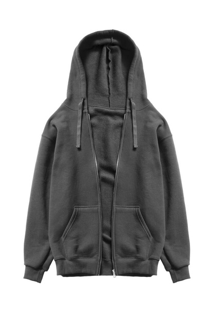 Black cotton hoody sport jacket isolated over white - Фото, изображение