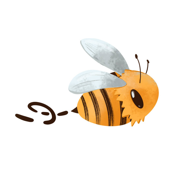 Słodka puszysta pszczoła z kreskówkowymi oczami. Teksturalna sztuka cyfrowa. Drukuj na tkaniny, papier pakowy, pudełka, produkty, projekt strony internetowej, plakaty, karty, menu, kawiarnie. - Zdjęcie, obraz