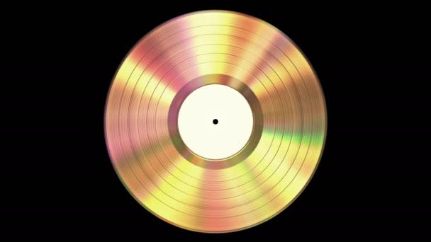 Schillernde Gold-Schallplatte auf schwarzem Hintergrund mit Alpha-Kanal. Nahtlose Loopings. - Filmmaterial, Video