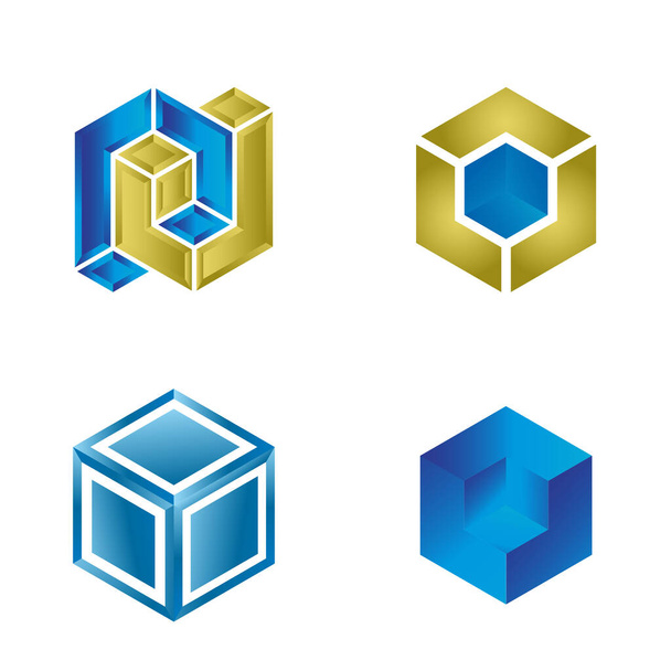 Σύνολο προτύπου σχεδίασης λογότυπου μπλε κύβου - Διάνυσμα, εικόνα