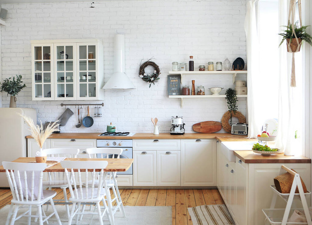 Scandinavian-style kitchen interior, vintage appliances and atmosphere - Zdjęcie, obraz