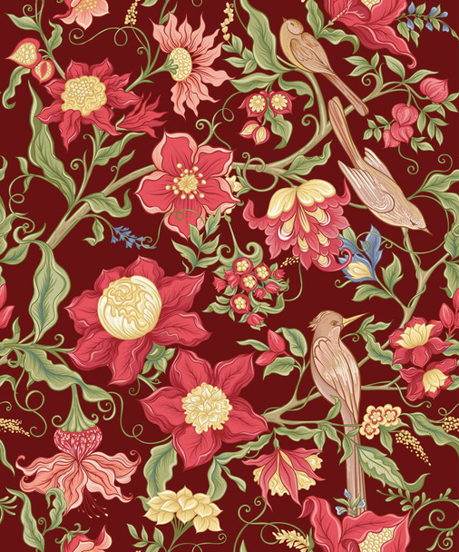 Fantasy flowers in retro, vintage, jacobean embroidery style. - Vektor, Bild