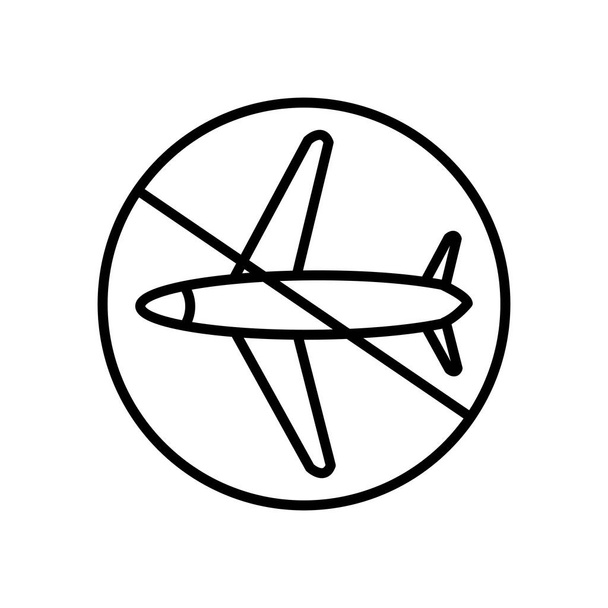 tiltott repülés szimbólum, tiltott jel repülőgép ikon, vonal stílus - Vektor, kép