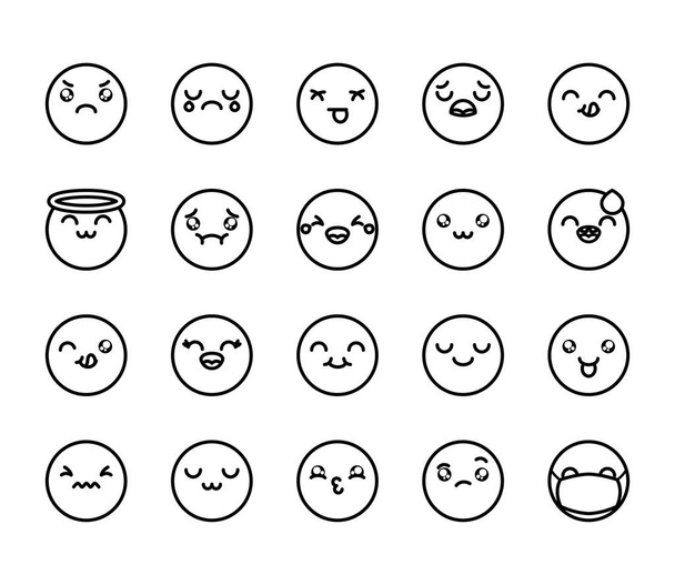 angel emoji and emoji faces icon set, line style - Vector, Image