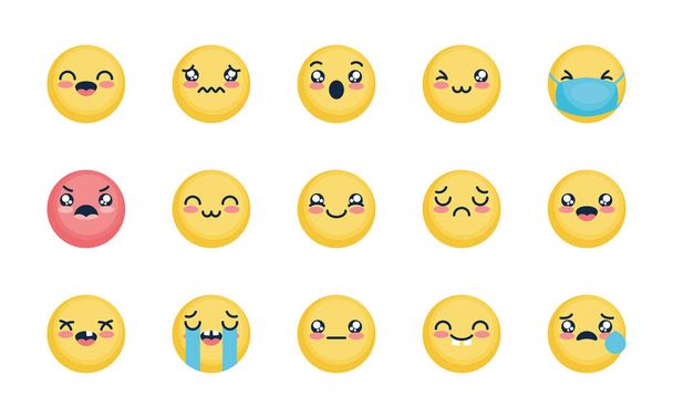 emoji enojado y emoji caras icono conjunto, estilo plano
 - Vector, imagen