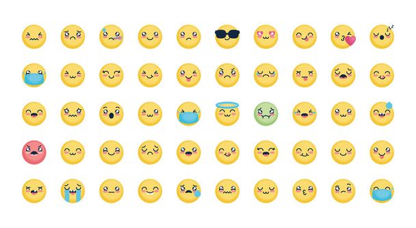 emojis icon set, platte stijl - Vector, afbeelding