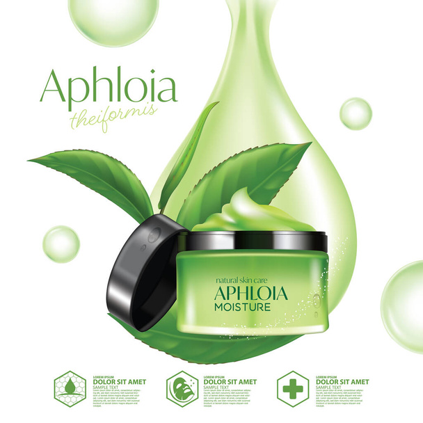 Aphloia Theiformis, malgašský čaj Moisture Essence Natural Skin Care Cosmetic. - Vektor, obrázek
