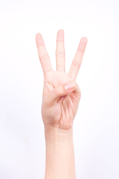 Символы руки пальца изолированная концепция три очка урок обучения на белом фоне
 - Фото, изображение