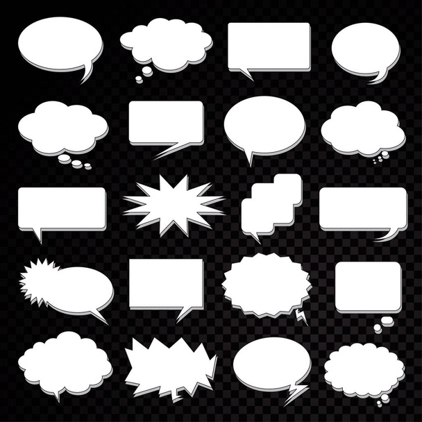 Burbujas de habla blanca aisladas sobre fondo negro
 - Vector, Imagen