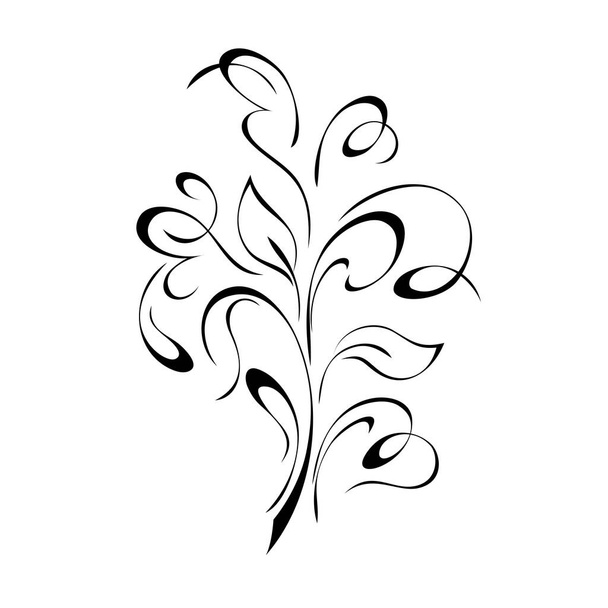 unique stylized twig with leaves and curls in black lines on a white background - Вектор, зображення